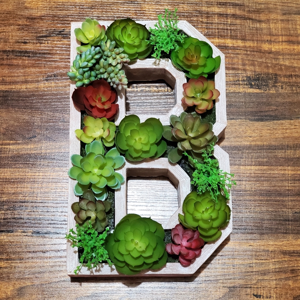 Ashland Letter “B” with Artificial Succulents, Wall Hanging or Table Decor